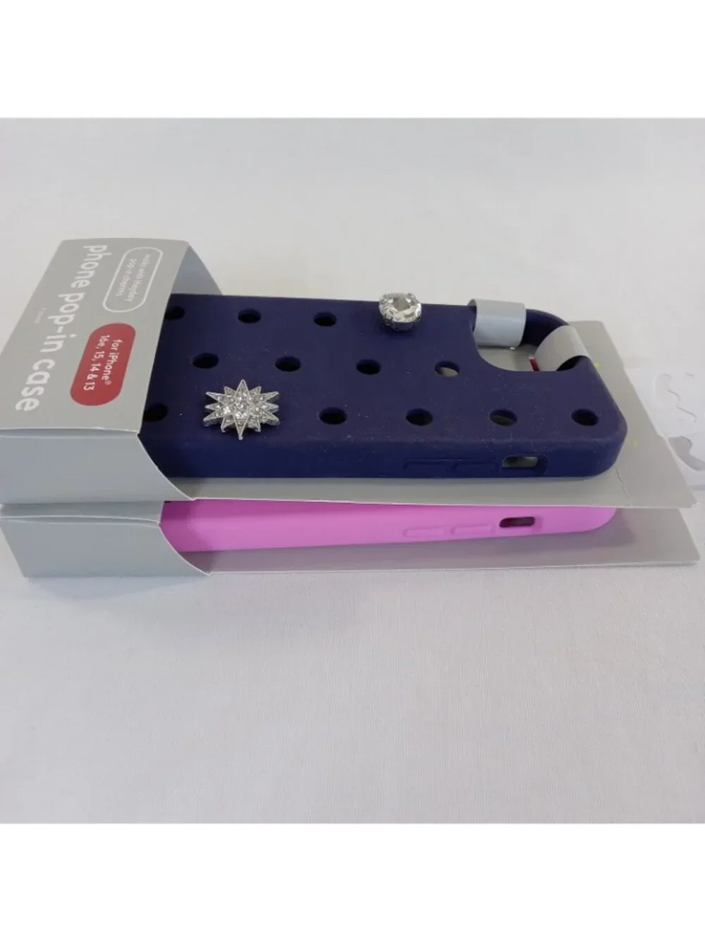 2 Heyday iPhone 16e 15 14 13 Pop-In Cases Silicone Pink Dachshund Navy Blue Star